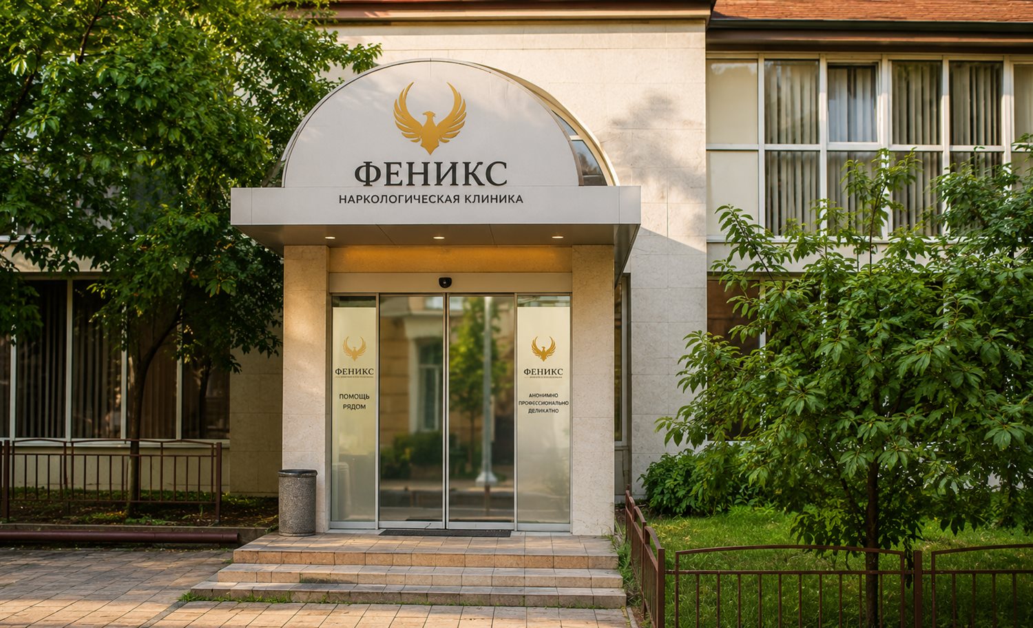Вход в наркологическую клинику «Феникс» в Белоусове